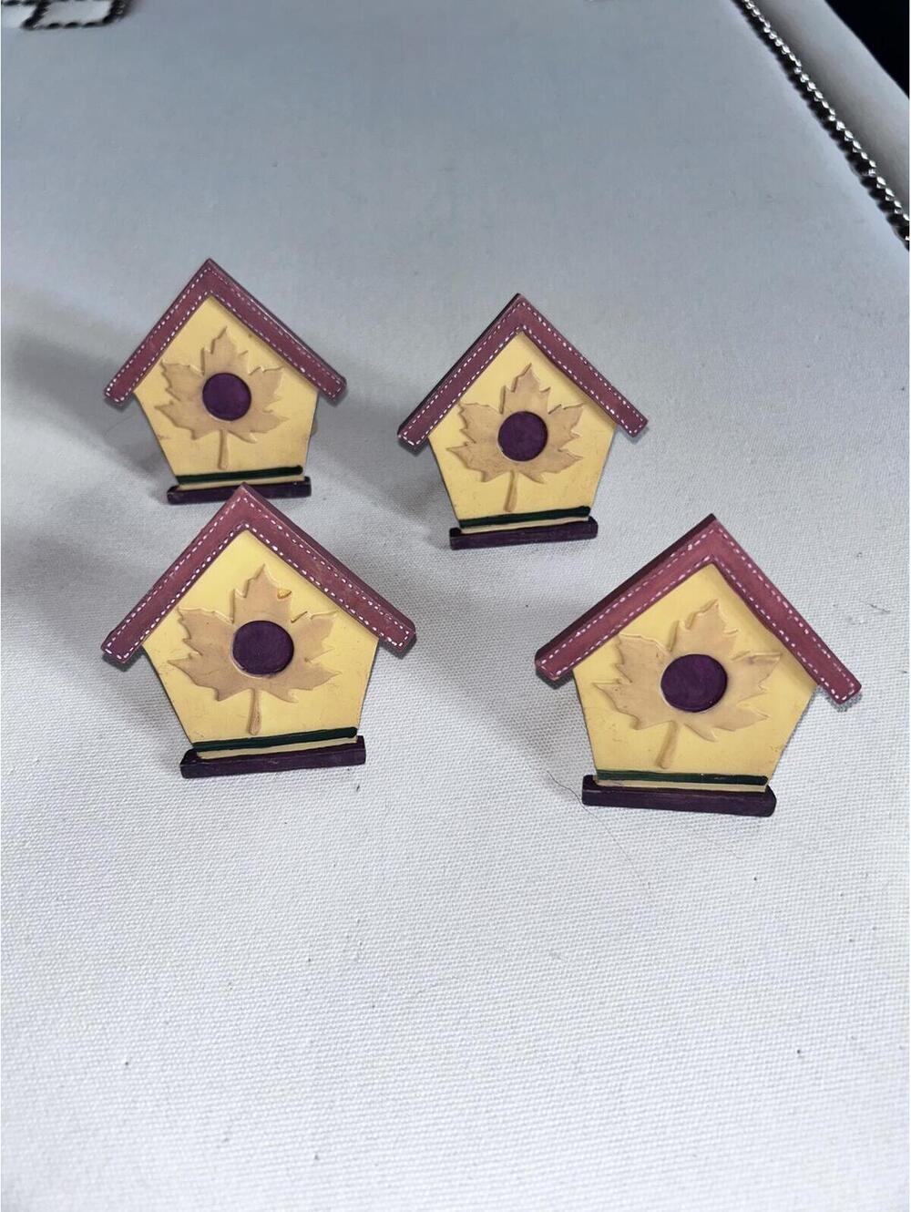 Set of 4 Vintage Wooden Birdhouse Napkin Rings